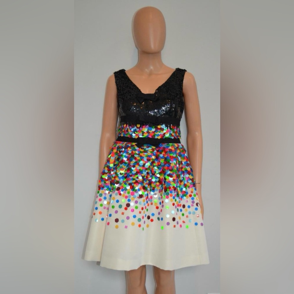 Carolina Herrera Black Multicolor Sequin Colors Colorful Rainbow Dress 10 $6,490